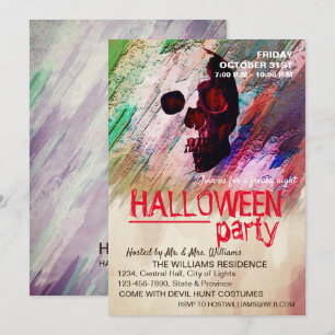 Invitación Watercolor Skull Rojo Pintado Halloween Vintage Ar
