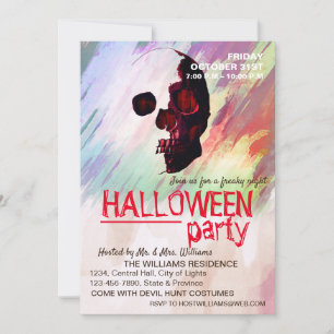 Invitación Watercolor Skull Rosa Pintado Halloween Retro Art