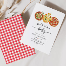 Invitación Watercolor Slice Slice Baby Pizza Primer Cumpleaño