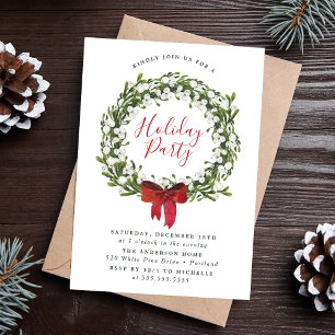 Invitación Watercolor Snowberry Greenery Wreath Holiday