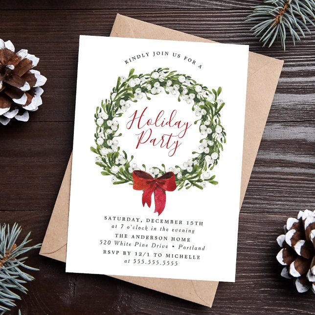 Invitación Watercolor Snowberry Greenery Wreath Holiday (Subido por el creador)