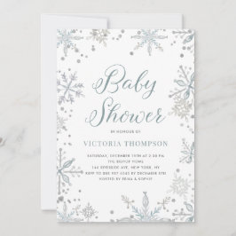 Invitación Watercolor Snowflakes Purpurina Winter Baby Shower