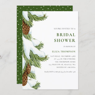 Invitación Watercolor Snowowy Pine Needles Bridal Shower