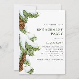 Invitación Watercolor Snowowy Pine Needles Engagement Party