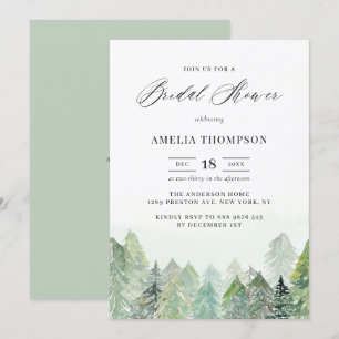 Invitación Watercolor Snowy Woodland Winter Bridal Shower