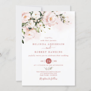 Invitación Watercolor soft blush pink floral Wedding