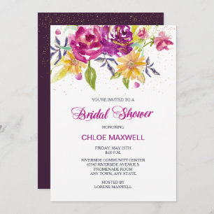 Invitación Watercolor Sparkle Rose Bouquet Briquet Shower