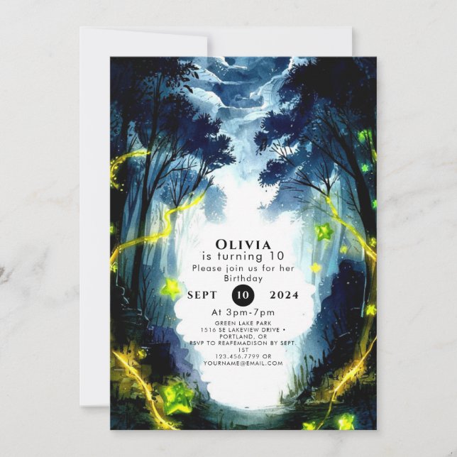 Invitación Watercolor Sparkle Woodland Birday (Anverso)