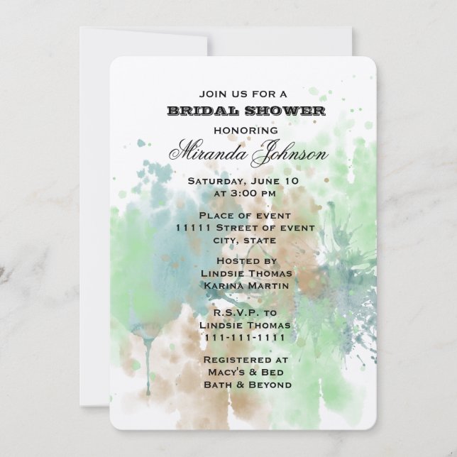 Invitación Watercolor Splash Bridal Shower (Anverso)