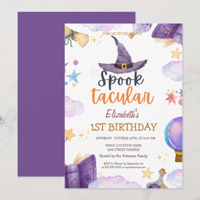 Invitación Watercolor Spook Tacular Halloween Cumpleaños (Anverso / Reverso)
