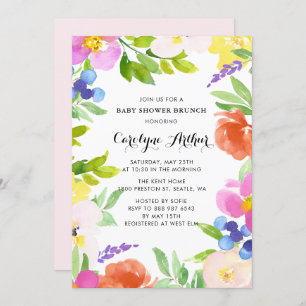 Invitación Watercolor Spring Blooms Baby Shower Brunch