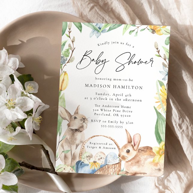 Invitación Watercolor Spring Bunnies Baby Shower (Subido por el creador)