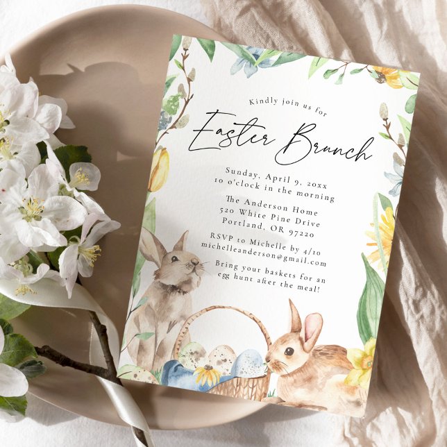 Invitación Watercolor Spring Bunnies Easter Brunch (Subido por el creador)