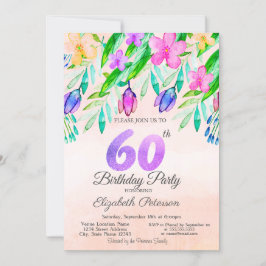 Invitación Watercolor Spring Flowers 60th Birthday
