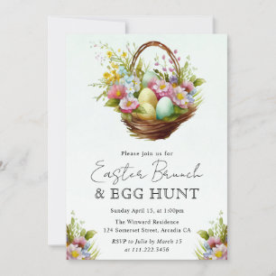 Invitación Watercolor Spring Flowers Easter Basket Brunch