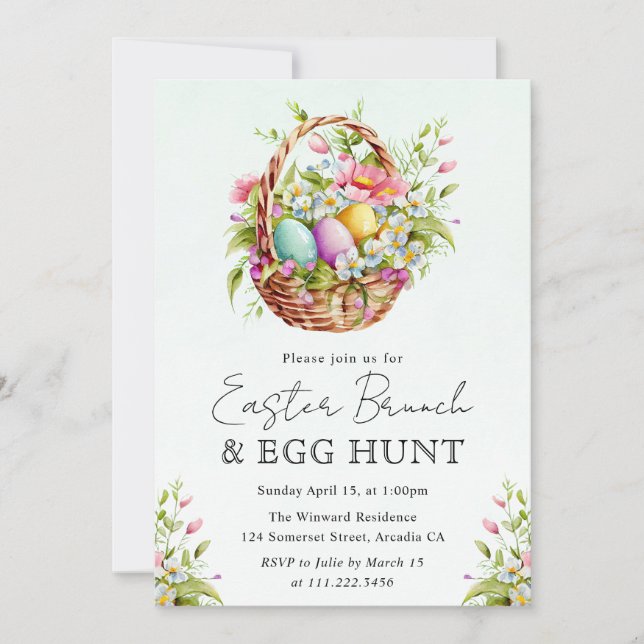 Invitación Watercolor Spring Flowers Easter Basket Brunch (Anverso)