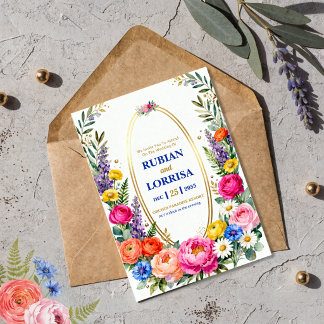 Invitación Watercolor Spring flowers Wedding Invitation Card