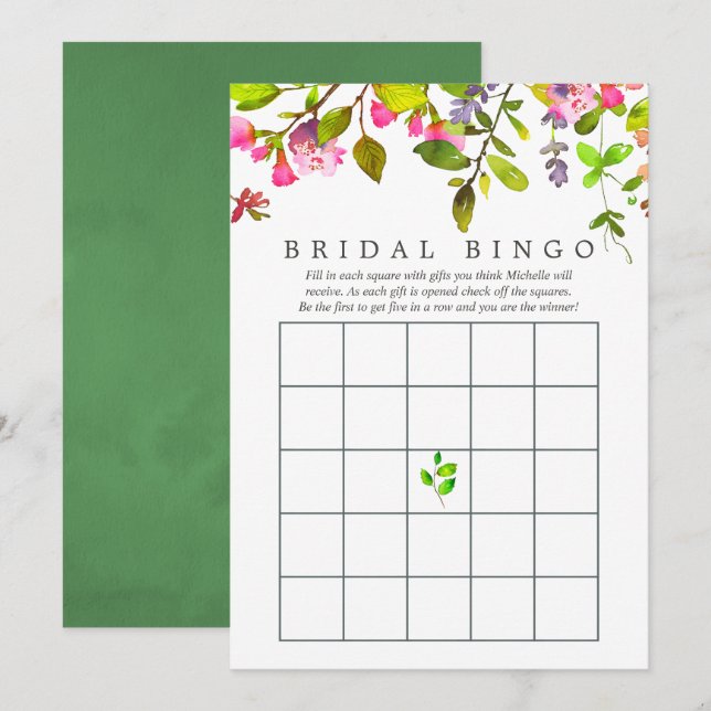 Invitación Watercolor Spring Foliage Bridal Shower Bingo (Anverso / Reverso)