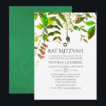 Invitación Watercolor Spring Greenery Bat Mitzvah<br><div class="desc">mitzvah,  murciélago follaje de primavera verde y blanco de moda,  invita al personalizable a los detalles de su evento.</div>
