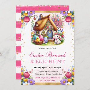 Invitación Watercolor Spring House Rabbits Easter Brunch