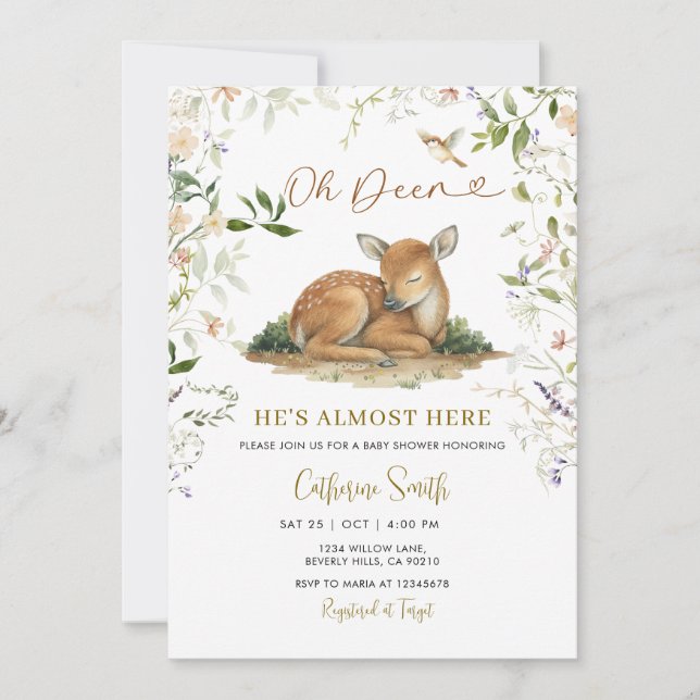 Invitación Watercolor Spring Woodland Deer Animal (Anverso)