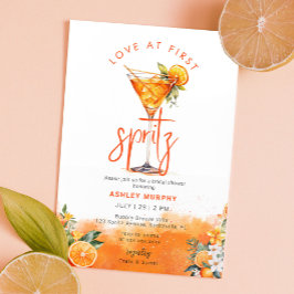 Invitación Watercolor Spritz Naranja Flores Bridal Shower