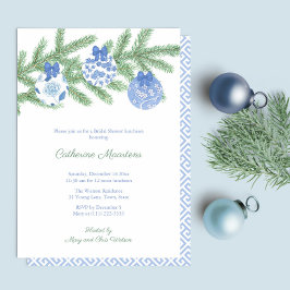 Invitación Watercolor Spruce Blue White Baubles Bribles Ducha