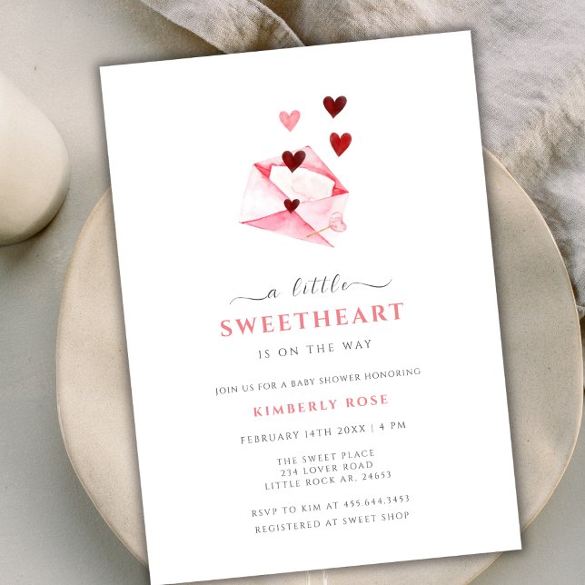 Invitación Watercolor Squerido Valentines Baby Shower (Watercolor Sweetheart Valentines Baby Shower Invitation)