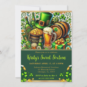 Invitación Watercolor St Patrick's Day Sweet 16