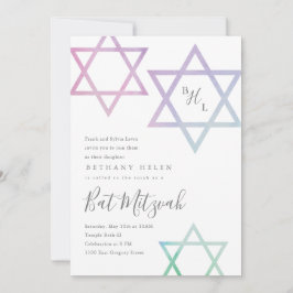 Invitación Watercolor Star of David Bat Mitzvah