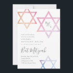 Invitación Watercolor Star of David Bat Mitzvah<br><div class="desc">Diseño moderno y suave de la invitación a Bat Mitzvah de Stacey Meacham con estrellas de color de agua oscura y un monograma inicial de tres.</div>