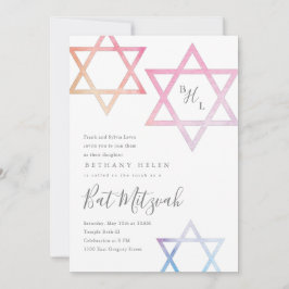 Invitación Watercolor Star of David Bat Mitzvah