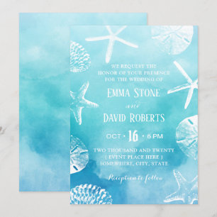 Invitación Watercolor Starfish & Seashells Beach Wedding