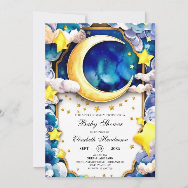 Invitación Watercolor Stars Celestial Baby Shower (Anverso)