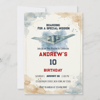 Invitación Watercolor Stealth Jet Fighter B2 Spirit Birthday