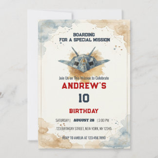 Invitación Watercolor Stealth Jet Fighter Birthday