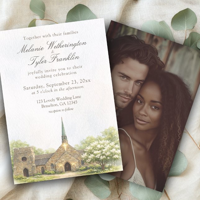 Invitación Watercolor Stone Chapel Wedding Photo Invitation (Subido por el creador)