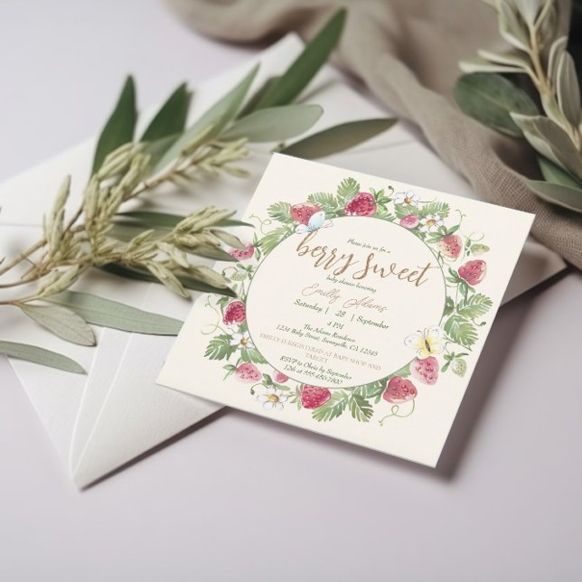 Invitación Watercolor Strawberry Floral Boho Baby Shower (Subido por el creador)