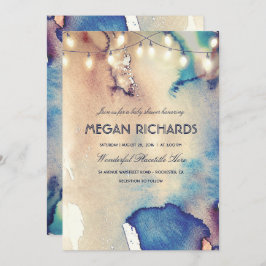 Invitación Watercolor String Lights Beach Baby Shower