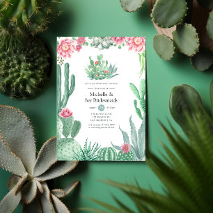 Invitación Watercolor Succulens Boda Bridesmaids Luncheon