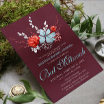 Invitación Watercolor Suculento Bat Botánico Floral Mitzvah<br><div class="desc">Este diseño presenta una elegante acuarela suculenta ramo floral de azul y plata suave con flores rojas vibrantes sobre un fondo de temblor burdeos con la información de invitaciones Bat Mitzvah debajo. Personalice editando el texto en los cuadros de texto. Diseñado para ti por Evco Studio www.zazzle.com/store/evcostudio #batmitzvah #invite #succulum...</div>