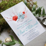 Invitación Watercolor Suculento Bat Botánico Floral Mitzvah<br><div class="desc">Este diseño presenta una elegante acuarela suculenta y florida ramo de flores en azul y plata suave con flores rojas vibrantes sobre un fondo de brillantes tonos plateados con la información de la Invitación de Bat Mitzvah debajo. Personalice editando el texto en los cuadros de texto. Diseñado para ti por...</div>