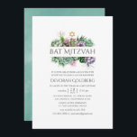 Invitación Watercolor Suculento Bat Geométrico Mitzvah<br><div class="desc">La invitación del murciélago mitzvah con acuarela a la menta se sumerge en un ambiente moderno.</div>