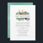 Invitación Watercolor Suculento Bat Geométrico Mitzvah<br><div class="desc">La invitación del murciélago mitzvah con acuarela a la menta se sumerge en un ambiente moderno.</div>