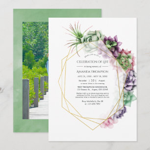 Invitación Watercolor Suculento Celebración Geométrica de la