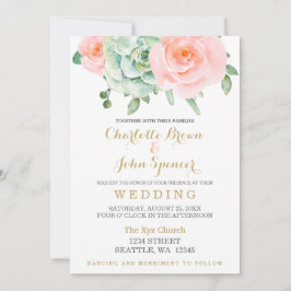 Invitación Watercolor Suculento Rubor Floral Elegant Wedding