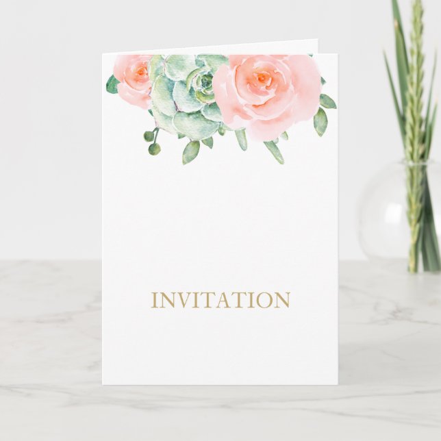 Invitación Watercolor Suculento Rubor Floral Elegant Wedding (Anverso)