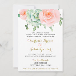 Invitación Watercolor Suculento Rubor Floral Elegant Wedding