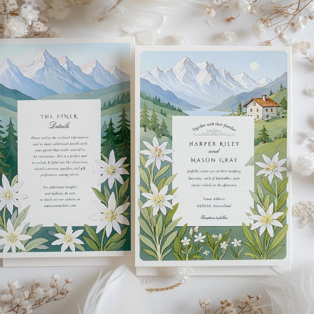 Invitación Watercolor Suiza Edelweiss Boda (Subido por el creador)