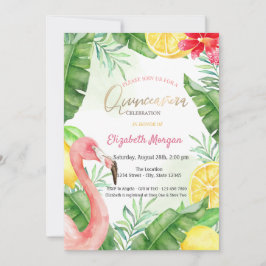 Invitación Watercolor Summer Flamingo Quinceanera